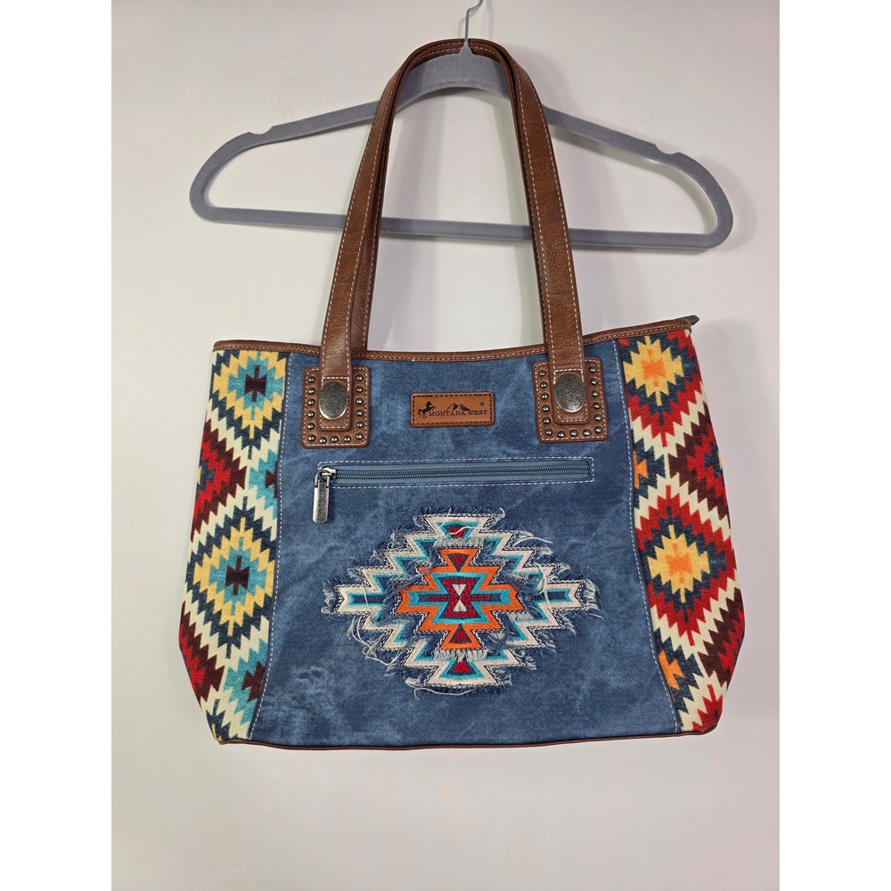 Montana West Aztec Jean Denim Collection Tote Western Shoulder Bag